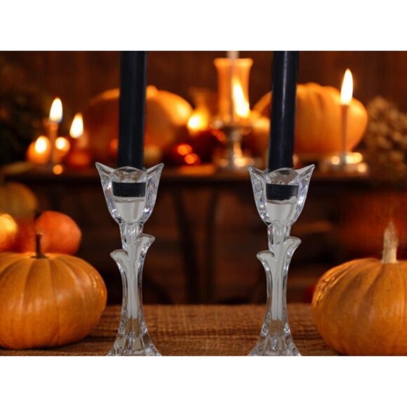 Vintage Toscani Antiques Ltd Tulip Candlesticks Set of Two 24% Lead Crystal 8" - Picture 2 of 10